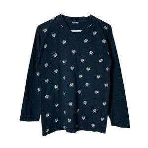 Alpine Collection black floral edelweiss embroidered long sleeve top XS